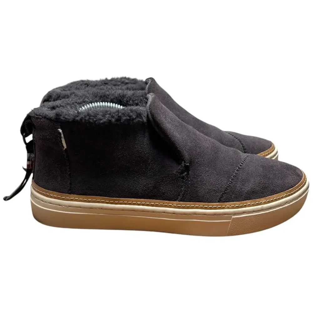 TOMS Paxton Women's 6.5 Gray Suede Ankle Boot Sneaker Faux Fur Lined Shoe
